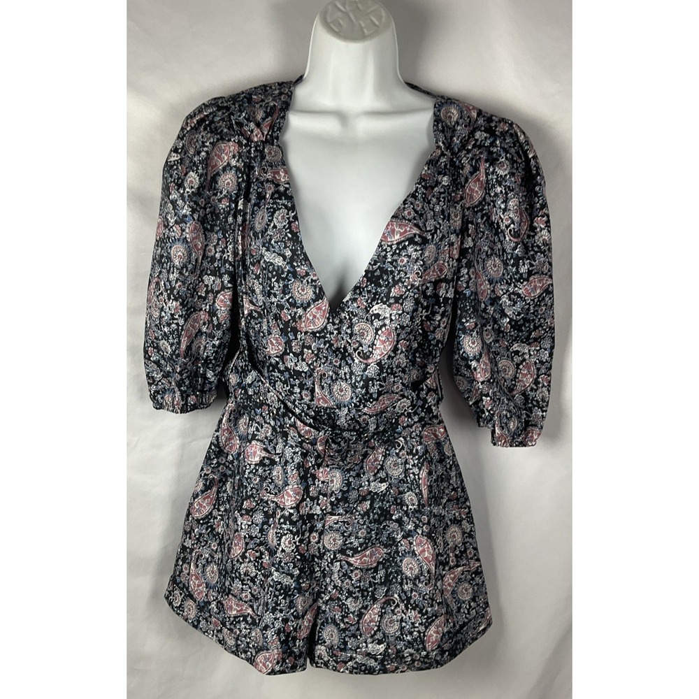 In The Style Women's UK10 (6) Black Paisley Deep Plunge Open Back Short Jumper